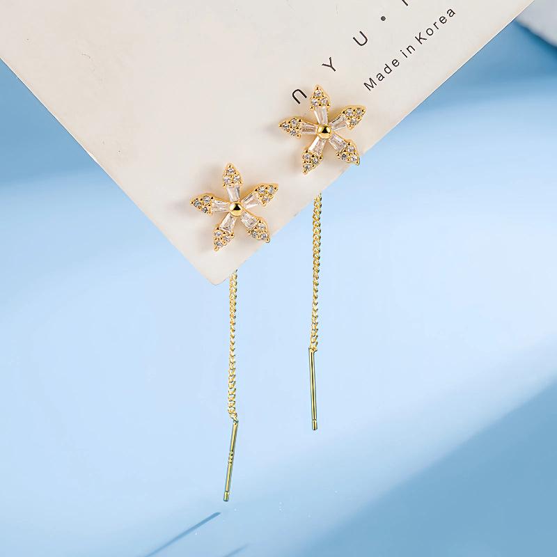 925 Sterling Silver Exquisite Crystal Flower Zircon Tassels Earrings for Women Party Fine Jewelry Gift