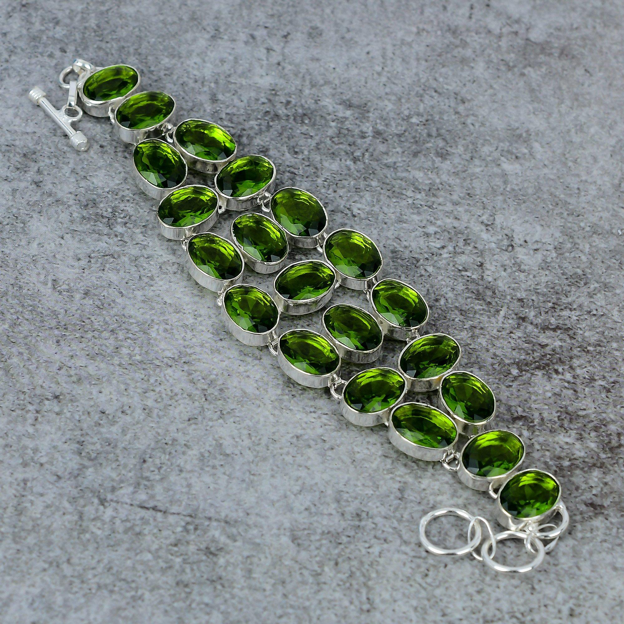

Peridot Gemstone Handmade 925 Sterling Silver Bracelet 7-8 M-308