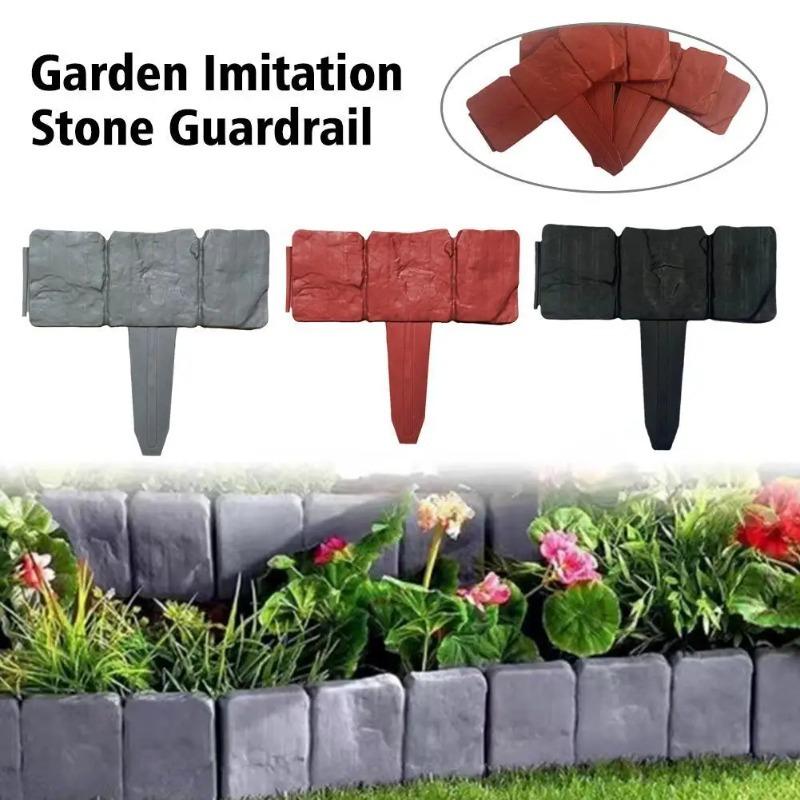 10Pc Garden Fence Border Imitation Stone Plastic Fence Garden Edging Lawn Imitation Stone Fence Grounding Landscape Decoration