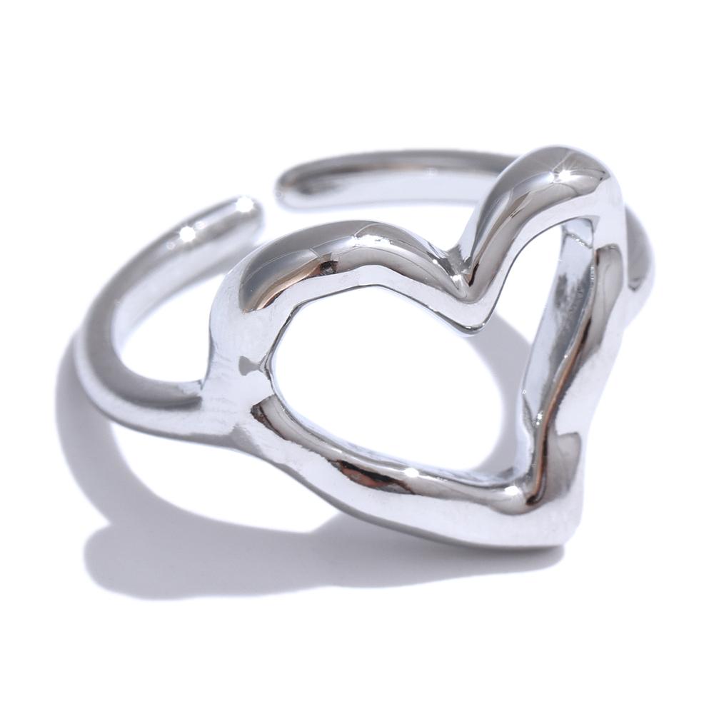

Yhpup Minimalist Stainless Steel Heart Love Hollow Ring Women Rust Proof Charm Finger Jewelry Wholesale Bijoux