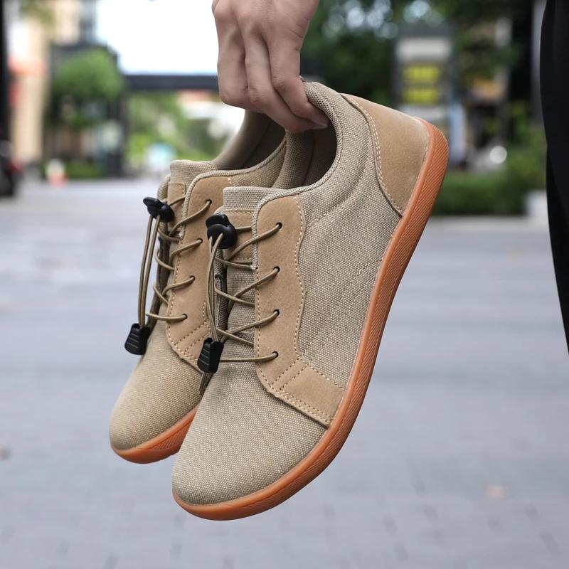 Unisex Minimalist Casual Canvas Barefoot Walking Shoes Wide Toe Slip On Zero Drop Sole Cross Trainer Sneakers for Men and Women