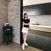 Korean contrasting color lapel neck front shoulder short-sleeved T-shirt women's summer fashion simple design slim-fitting versatile temperament top