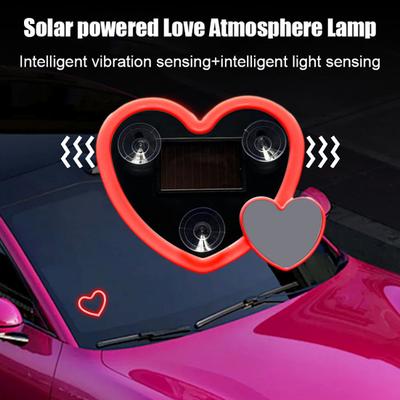 Solar Heart LED Car Atmosphere Light Wireless Neon Decorative Lamp for Interior Exterior Suction Cup Mount Waterproof Romantic Gift for Couples