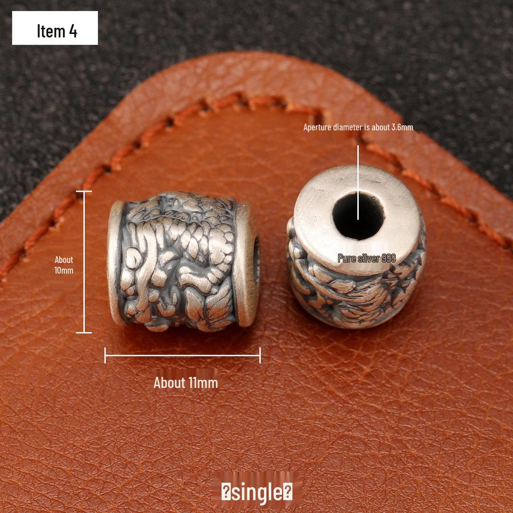 Sterling Silver S999 Ethnic Spacer Beads: Retro Barrel & Ruyi Lock Lucky Beads for DIY Jewelry.