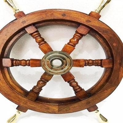 Solid Handle 18" Wooden Ship's Steering Wheel Boat Antique Wall Decor
