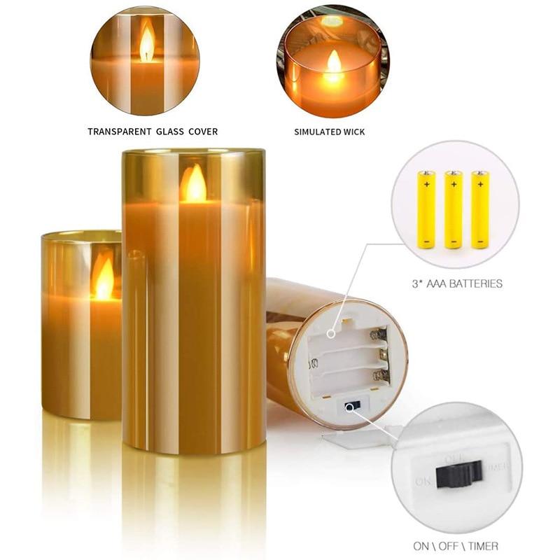 Golden Simulation Swing Flame LED Electronic Candle Three Piece Set Restaurant Bar Wedding Decorations