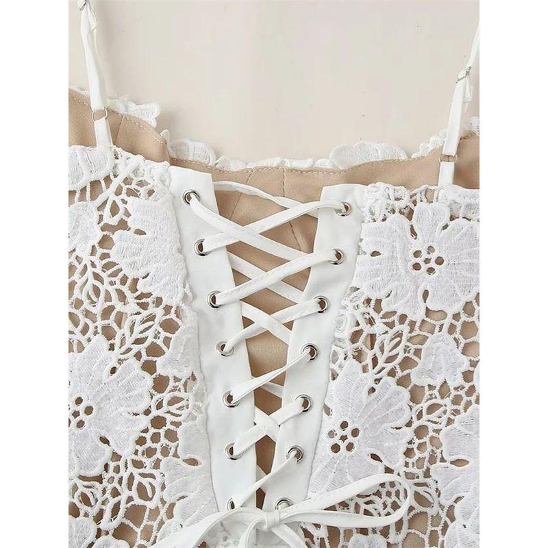 Lace Mesh Solid Color Suspender Long Skirt Lace Mesh Sling Long Dress