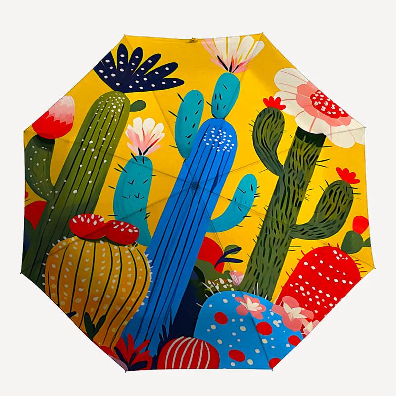 

Colorful Cactus Print Automatic Opening/Closing Umbrella with Foldable Design,Outdoor Rain Gear for Fans,Travelers,Daily Use,Gift for Oc