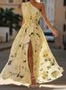 Women's One Shoulder Sleeveless Floral Print Maxi Dress Slim Fit High Waist Elegant Summer Party Dress With Belt