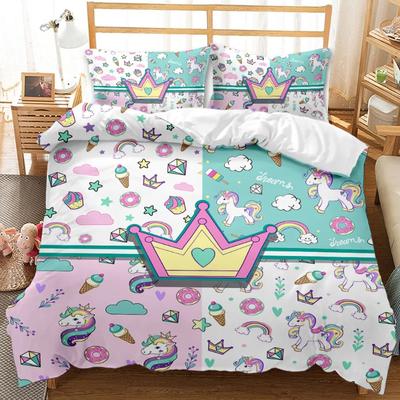 Hochwertiges Western Bettwäscheset Winter Bettbezugsets Cartoon Einhörner Reaktivdruck Kinder Erwachsene Bettwäscheset 228X228