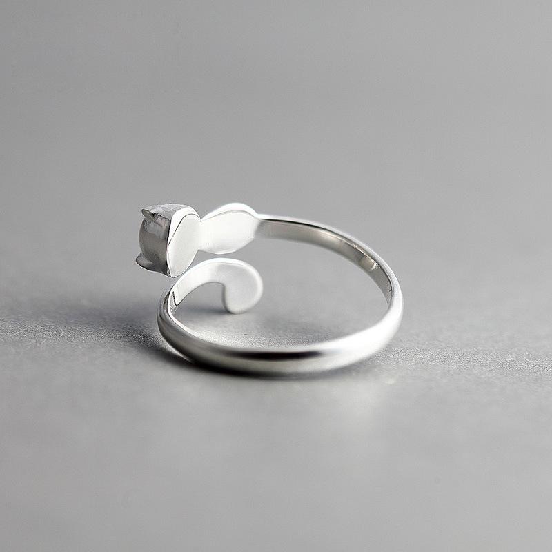 925 Silver Jewelry Individuality Fashion Aesthetic Accessories Female Small Fresh Cat Opening Rings R148
