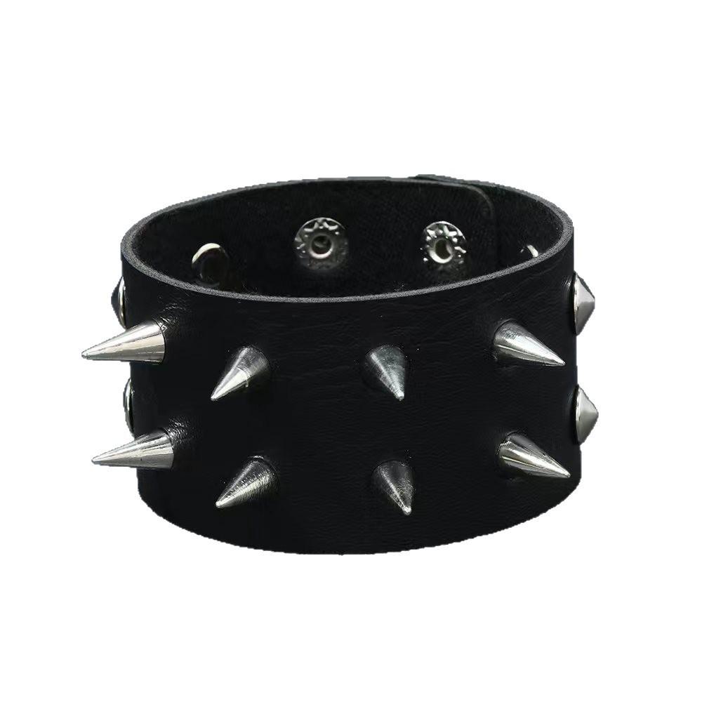 European American Punk Men's Faux Leather Spike Bracelet