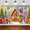 Christmas Gingerbread House and Snowman with Candy Background - Festival Party Decoration and Photography Background