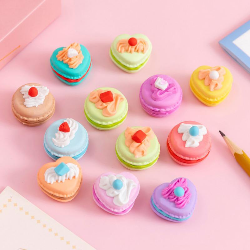 1 Set Cartoon Cute Kawaii Macaron Dessert Rubber Mini Eraser Set For Kids Stationery Office School Supplies