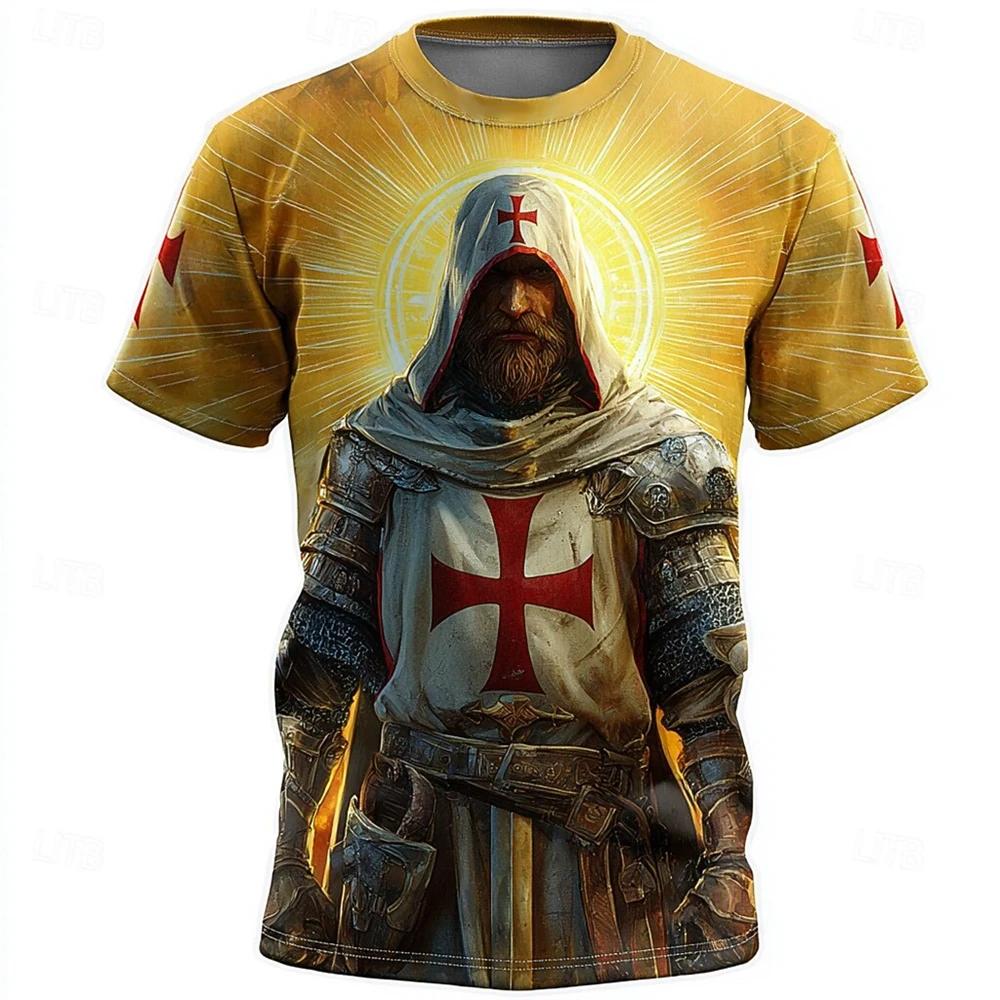 Crusader Knights 3D Print Men's T Shirt Hip Hop Trend Style Street Tees Summer Casual O-neck Short Sleeve Tops Fashion Clothing