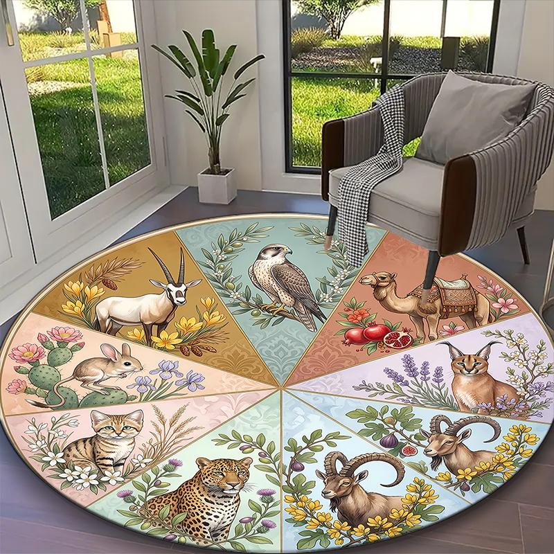 1pc Fierce Majestic Tiger Rug, Digital Printed Home Chair Sofa Mat, Durable Office Round Carpet, Beautiful Festival Decorations
