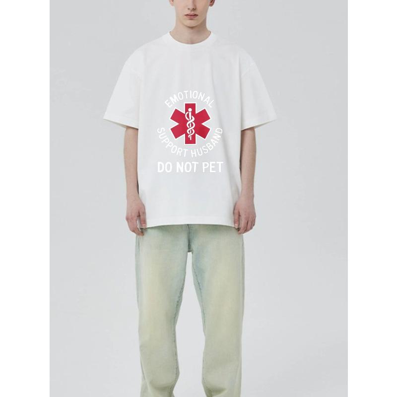 Emotional Support Husband T Shirt Black Red Medical Cross with Snake Symbol and Text Do Not Pet for Casual Wear and Humor Statement Outfits