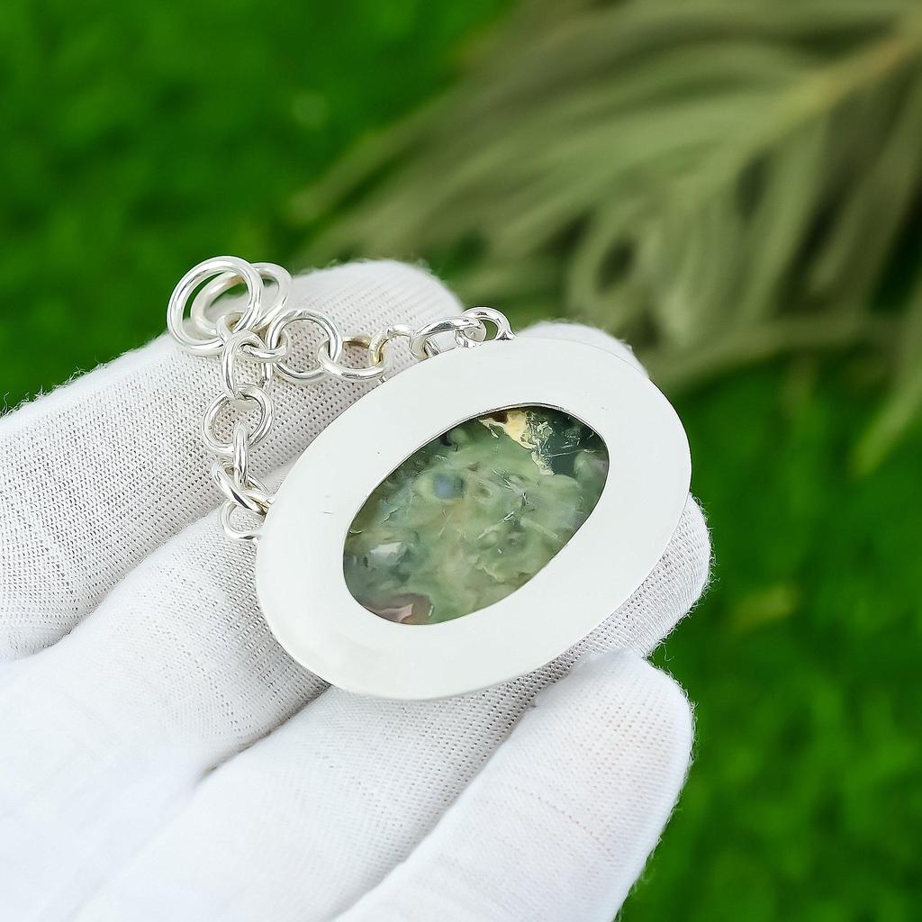 Natural Rainforest Jasper Gemstone Jewelry 925 Sterling Silver Pendant For Girls