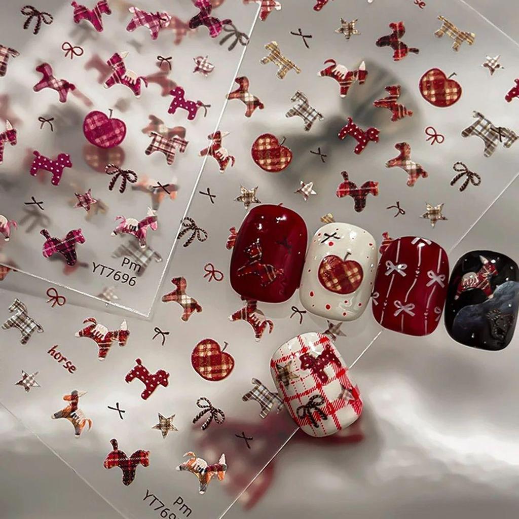 3D Year of the Horse Red Fabric Texture Nail Art Stickers