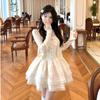 Small Sweet French Beige Cardigan Spring Summer White Fluffy Cake Dress Vest Skirt Two-piece Set