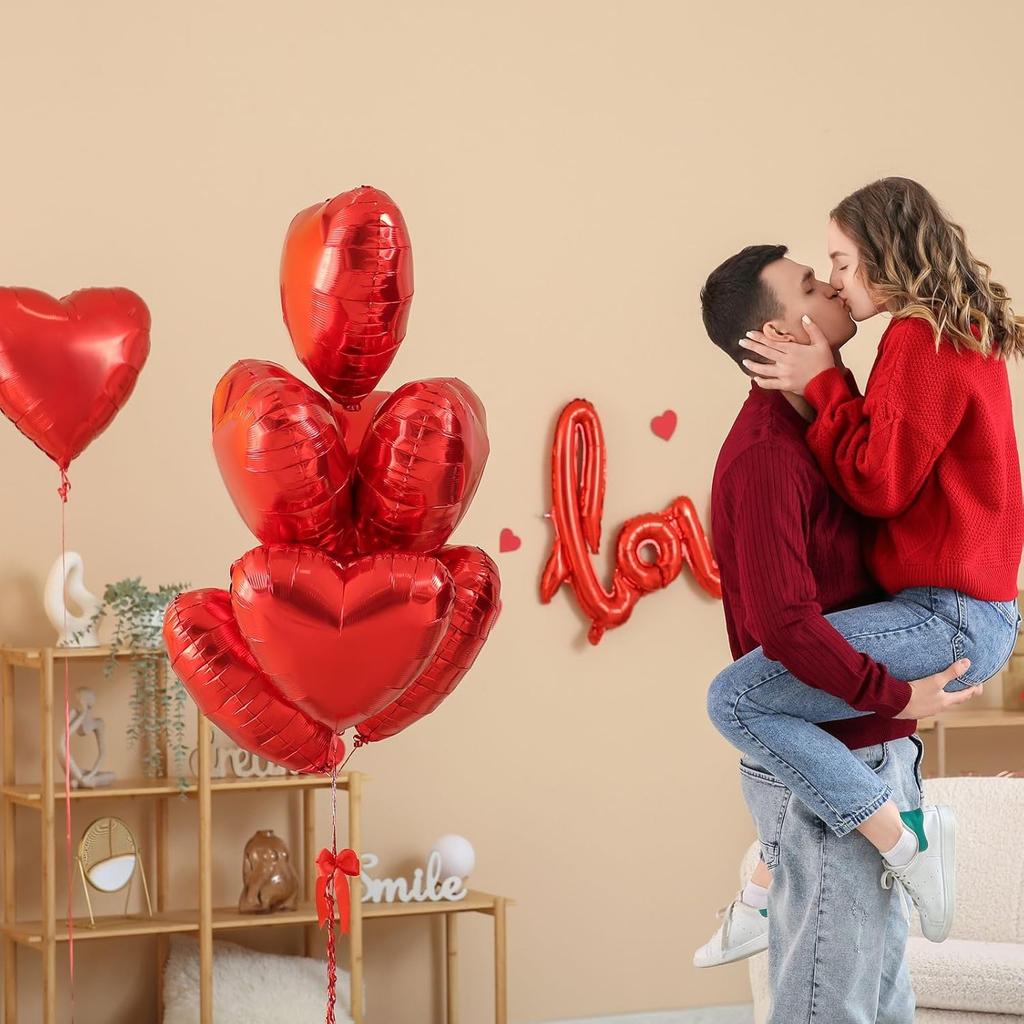 5PCS 18 Inches Large Foil Red Heart Shaped Balloons for Valentine's Day Wedding Shower Anniversary Engagement Decoration