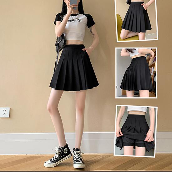 Falda de media longitud con cintura elástica para mujer en verano Falda plisada estilo bolsillo para cintura alta Falda corta adelgazante Ropa de mujer de moda
