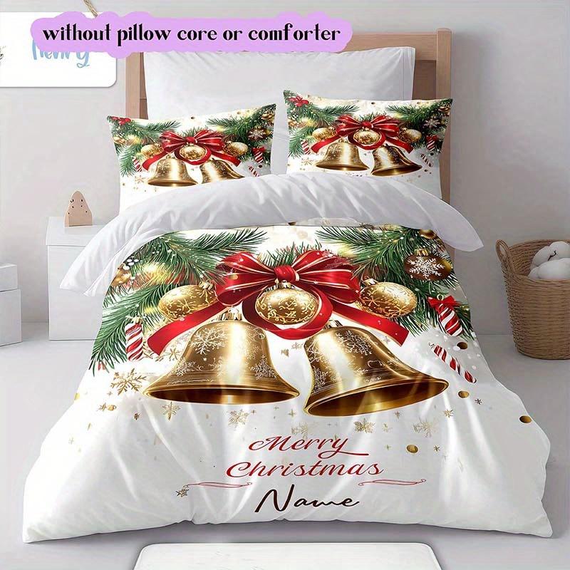 Christmas white background mistletoe Christmas bell christmas Name Customized Creative Print Set Bedding Quilt Cover Pillowcase