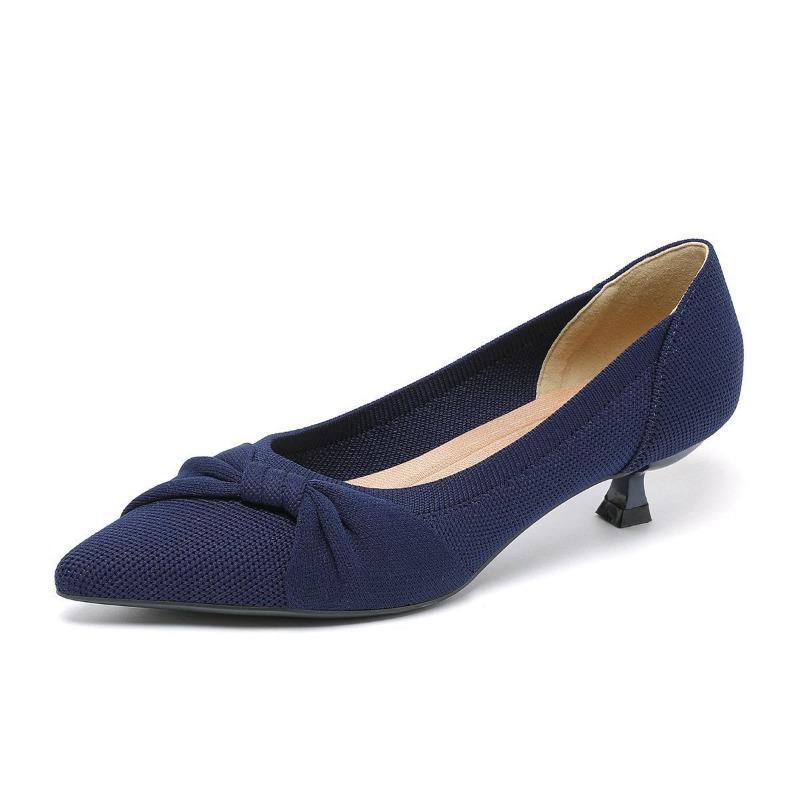 

Туфли-лодочки на низком каблуке с острым носком, с вязаным бантом, весна-новинка, темпераментные, не утомляют ноги, одинарные туфли 43