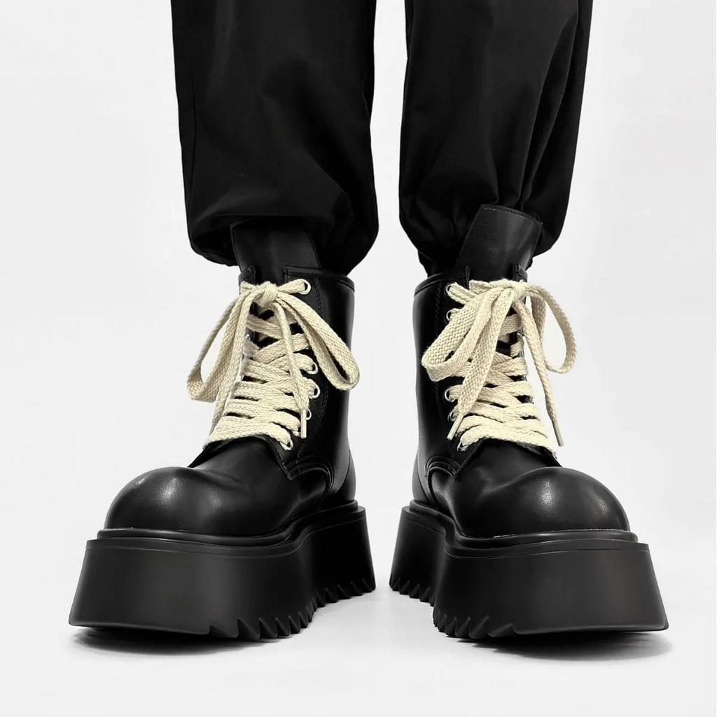 2025 British Style Zipper Chelsea  Boots Men's Motorcycle Boots Autumn and Winter Leather High-top Thick-soled Snow Boots