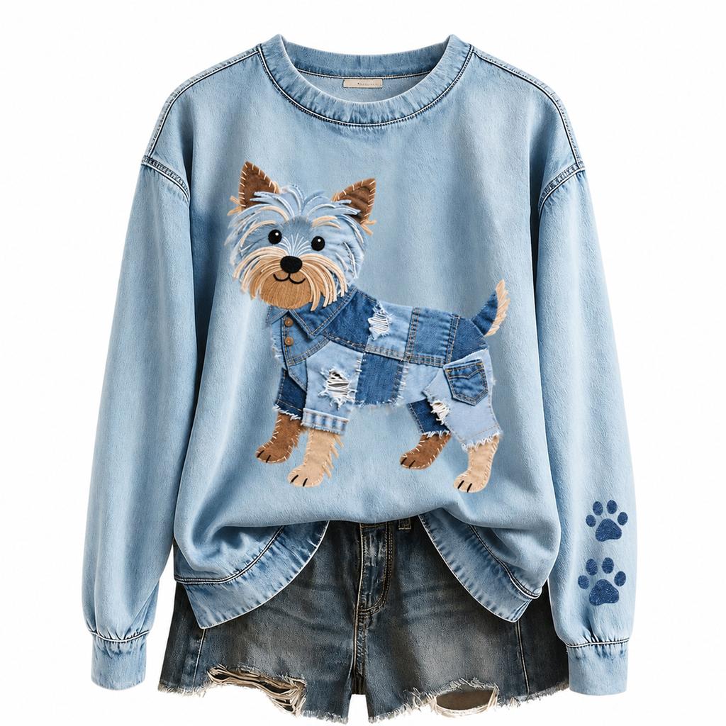 Felpa girocollo da donna con stampa animalier, vestibilità larga, pullover casual