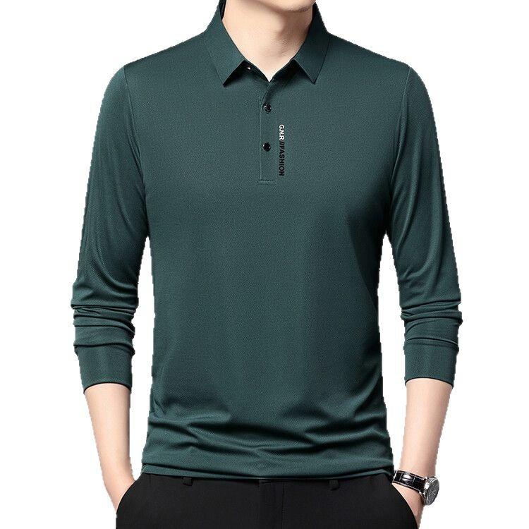 Men's Long Sleeve Polo Shirt Collared Solid Color Business Casual Top Pullover Golf Shirt Tee Tops