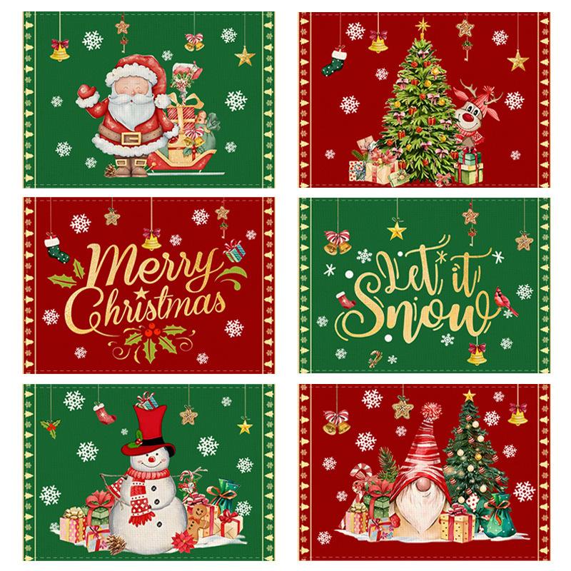 Christmas Snowman & Santa Claus Cotton Linen Placemats – Festive Table Heat Insulation Pads