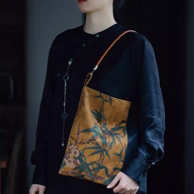 Xiangyunsha, New Chinese Style, Versatile Tea and Ancient Costume, Artistic, Large Size, One Shoulder Armpit Bag, Hand-held Storage Bag, Cloth Bag