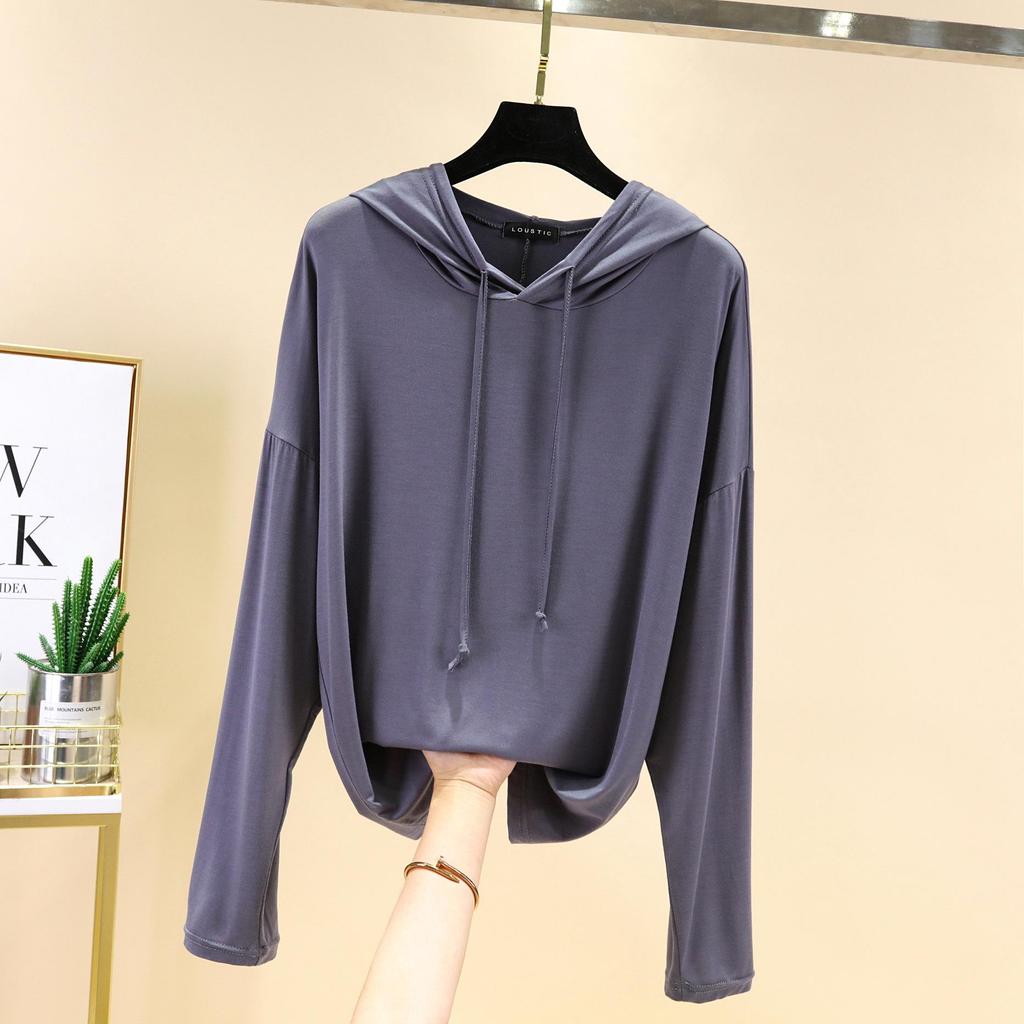 Women's Plus Size Loose Hooded Long Sleeve T-Shirt - Spring/Summer Sunscreen Layer