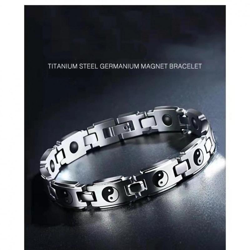 Tai Chi Bagua Men's Titanium Steel Hand Chain Trendy Silver Versatile Simple Germanium Stone Head Jewelry