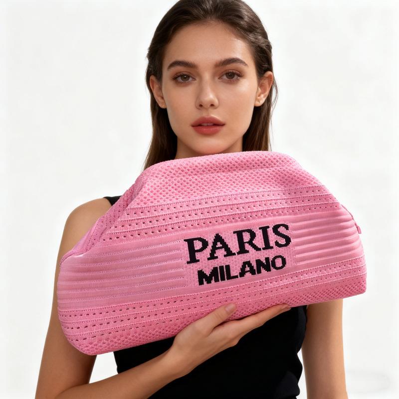 Pochette a Maglia Rigata - Borsa da Giorno Capiente per Trucco e Oggetti Essenziali