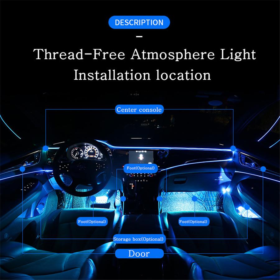 5x Wireless NO Threading Thread-free Ambient Light Car Atmosphere Light Lamp APP