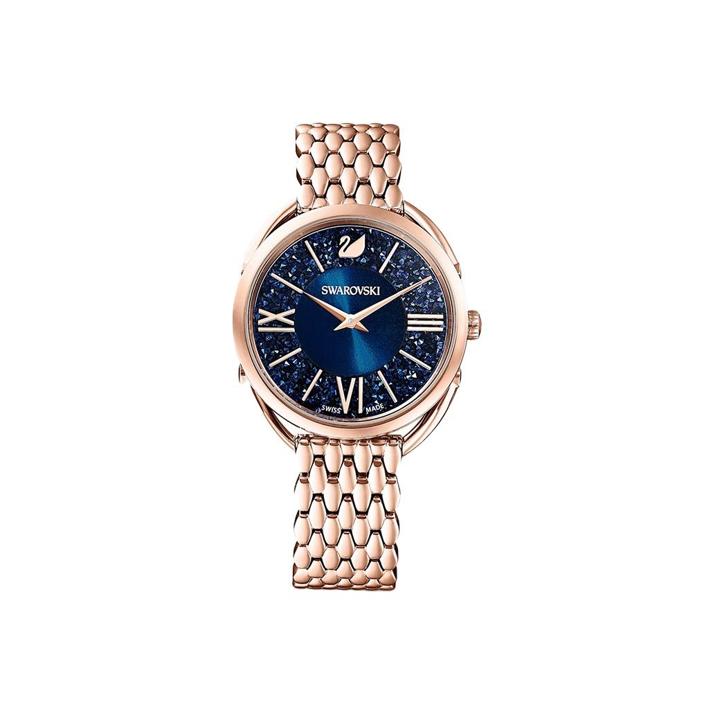 Swarovski Crystalline Glam Serie Uhr Quarzwerk Edelstahlarmband Blaues Zifferblatt Römische Ziffern Damenuhren Silber 5475784 Regular Watch Box,Gold Strap blue