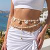 Doppelschichtige Muschel Faux-Perlen-Quaste Taillenkette Bohemian Sommer Strandurlaub Bauchkette