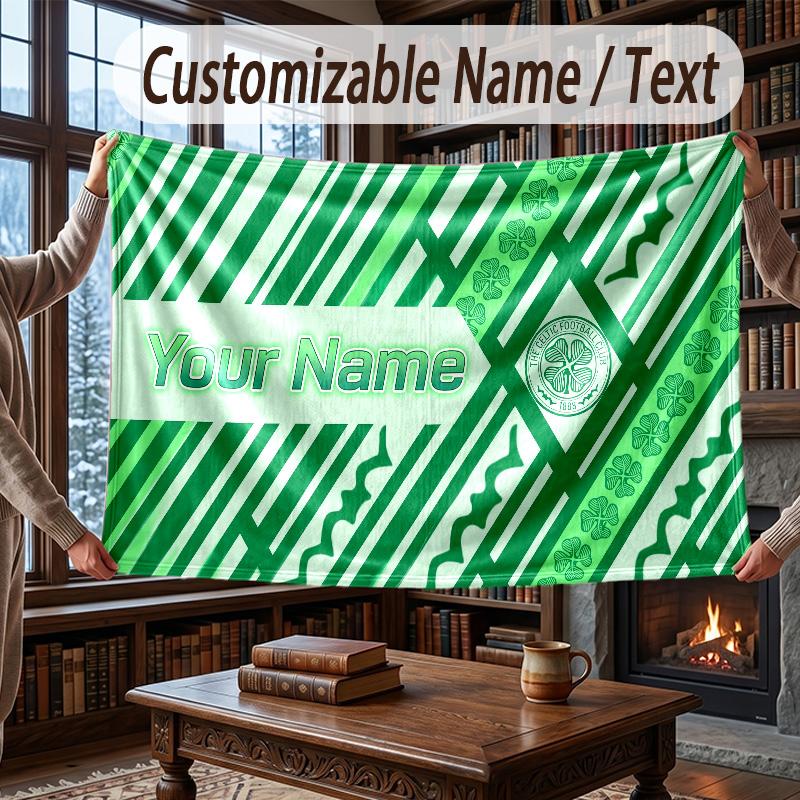 Custom Name Flannel Throw Blanket Celtic FC Pattern Warm Home Decoration