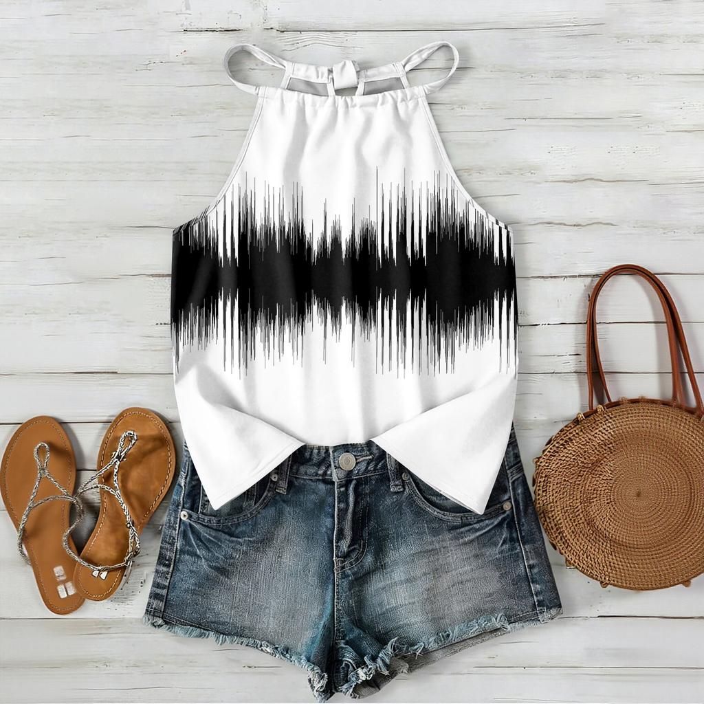 Women Geometric Print Bohemian Style Sleeveless Neck Tank Top Loose Fit Summer Blouse for Outdoor and Daily Wear