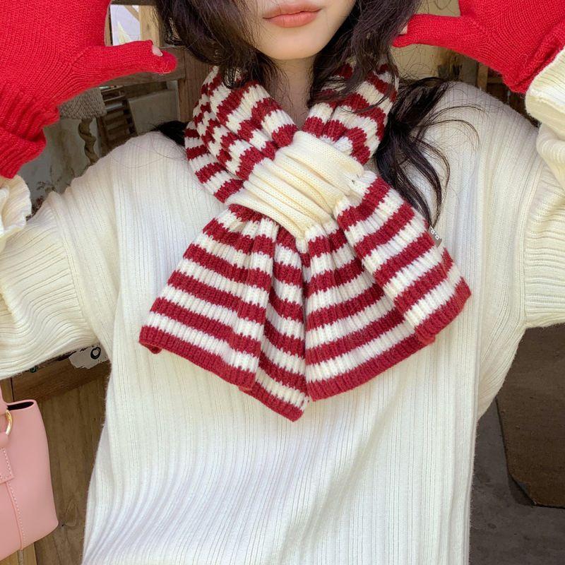 Striped Cross Scarf Women'S Autumn And Winter Korean Lazy Pullover Wool Scarf Versatile  Scarf