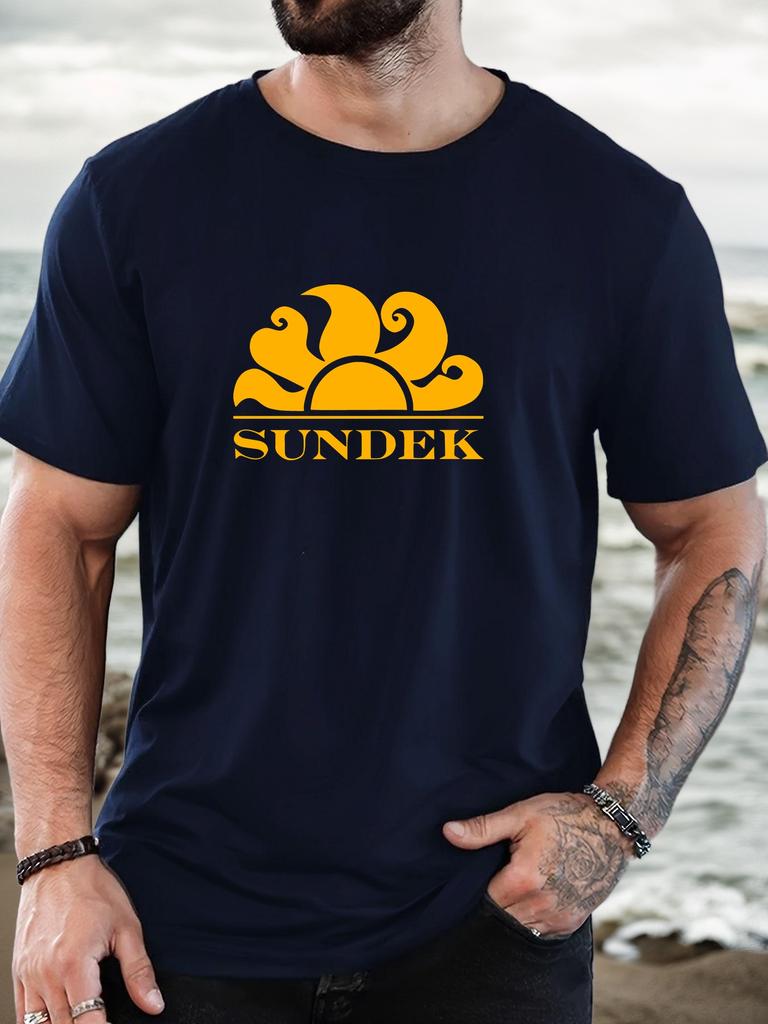 Herr 100% Bomull Tryckt T-shirt SUNDEK Mönster Sommar Casual Oversize Rund Hals Kort Ärm Bekväm Vardags T-shirt