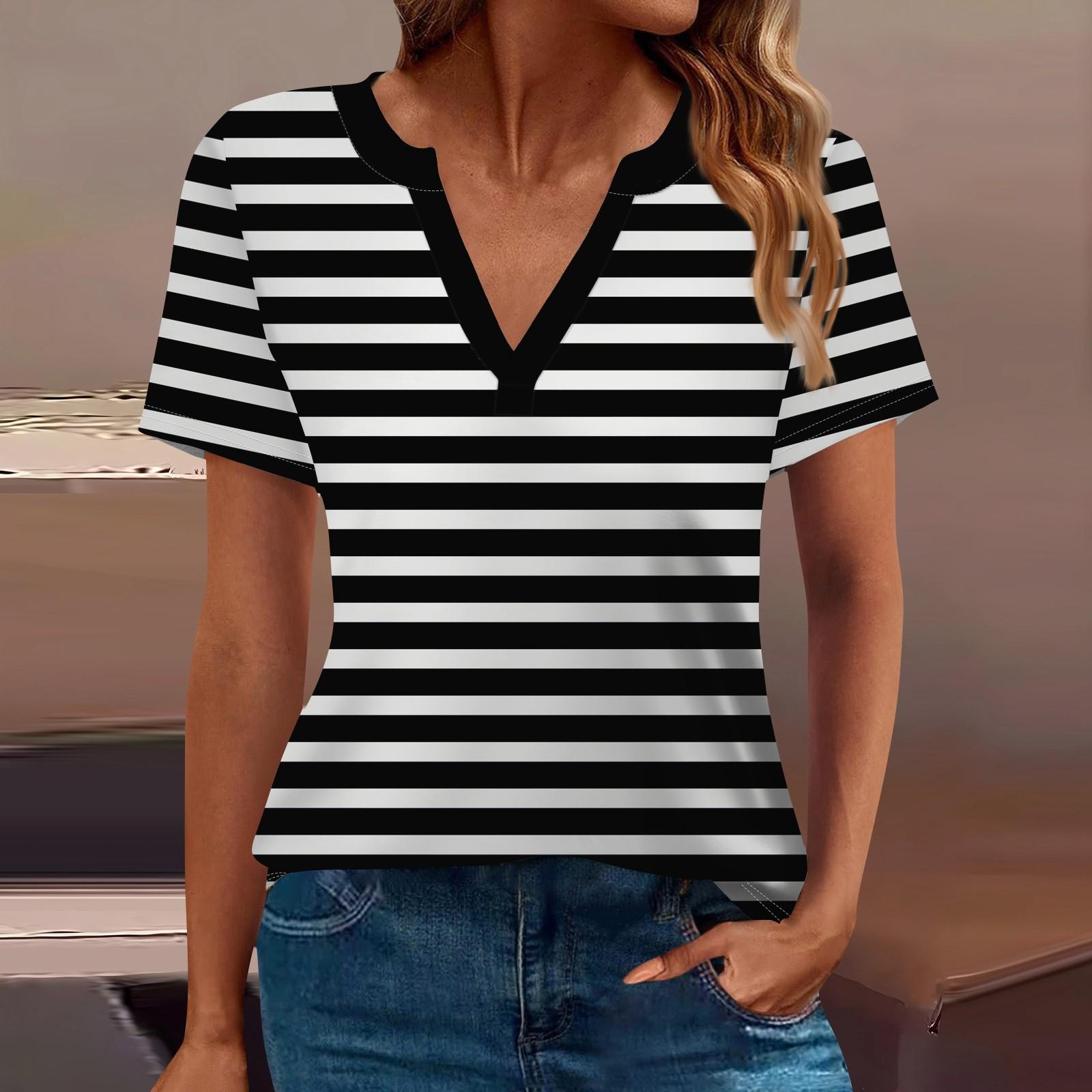 

Женская футболка Футболка с принтом с коротким рукавом Повседневные выходные Мода Базовый топ с V-образным вырезом Обычный топ L