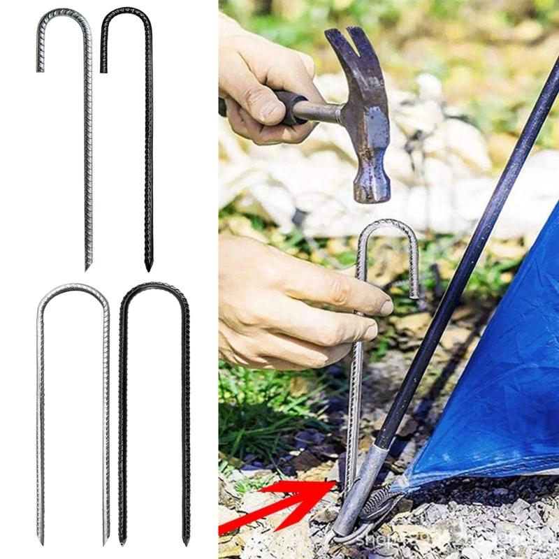 3Pcs L/Ushape Trampolines Rebars Stakes Galvanised Steel Ground Anchors Camping Tent Peg Landscape Garden Ground Stakes