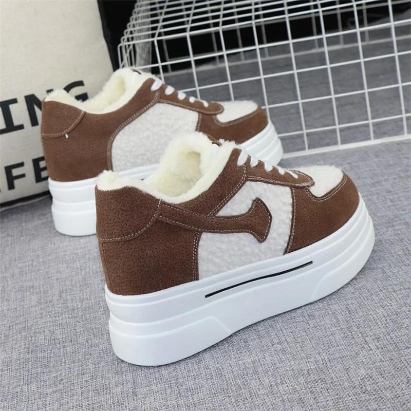 Fashion 8cm Fashion Women's Vulcanize Shoes Winter New Arrival Plus Velvet Thick-soled Heightening Casual Shoes Platform Sneakers