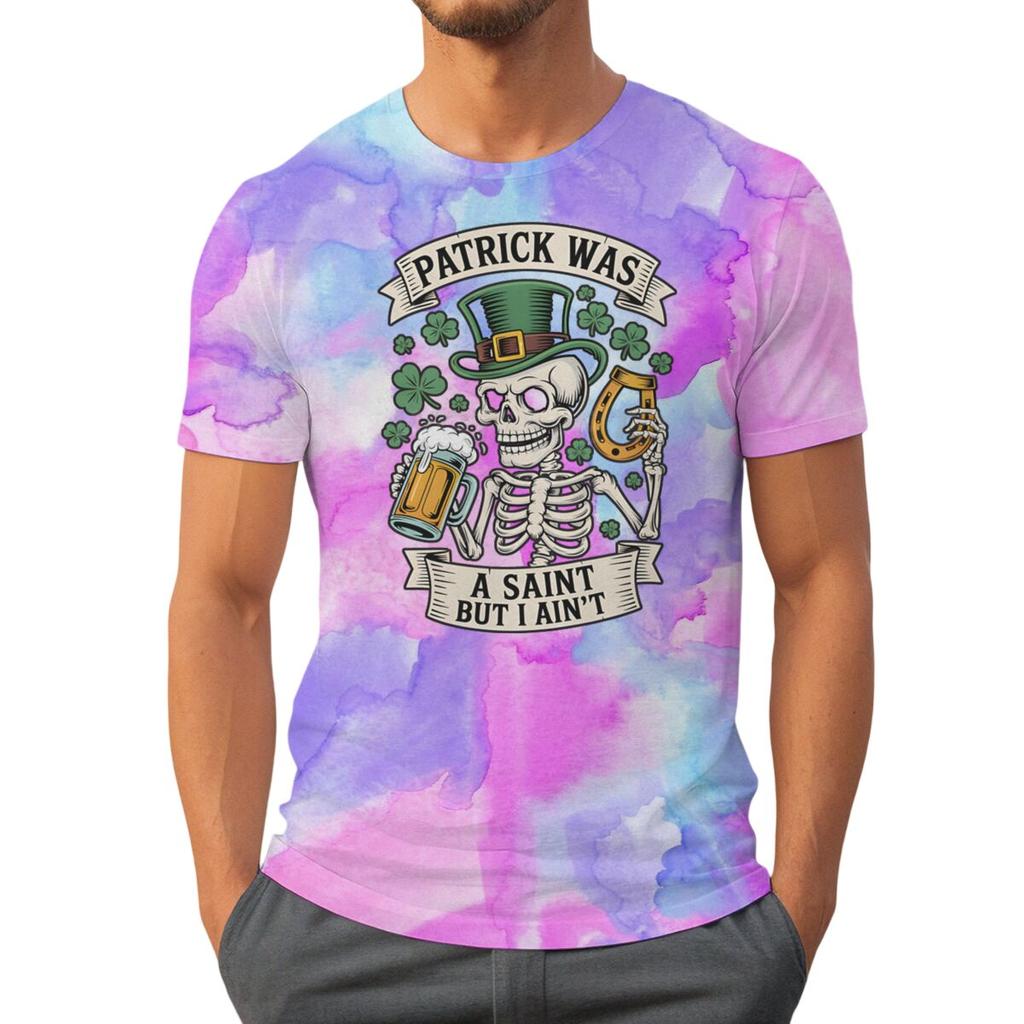 Unisexs St Patricks Day Shirt Patrick Was A Saint I Aint Print TShirt Irish Day Shirt Funny Skeleton Shamrock Leaves Graphic Tee