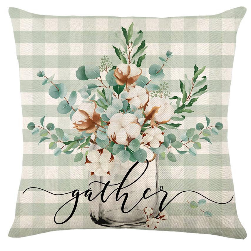 Spring and Summer Pillowcase Bedroom Living Room Sofa Pillowcase Linen Floral Decoration Pillow Cushion