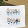 1PC Rhinestone and Glitter Press-on Nails, Pink and Silver Cat-eye Nail Tips, Handmade Wearable Nail Sets.