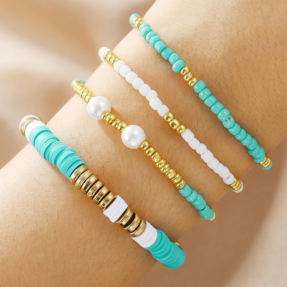 Boho Stackable Bracelet Set for Women Colorful Soft Clay Beads & Pearl Fashion Wrist Jewelry